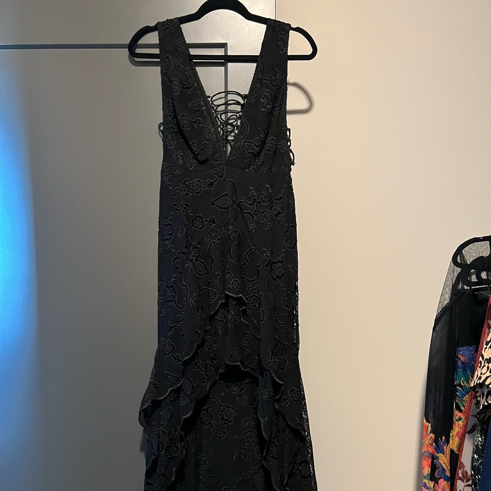 Free people black floral detailed high low dress - Size 4